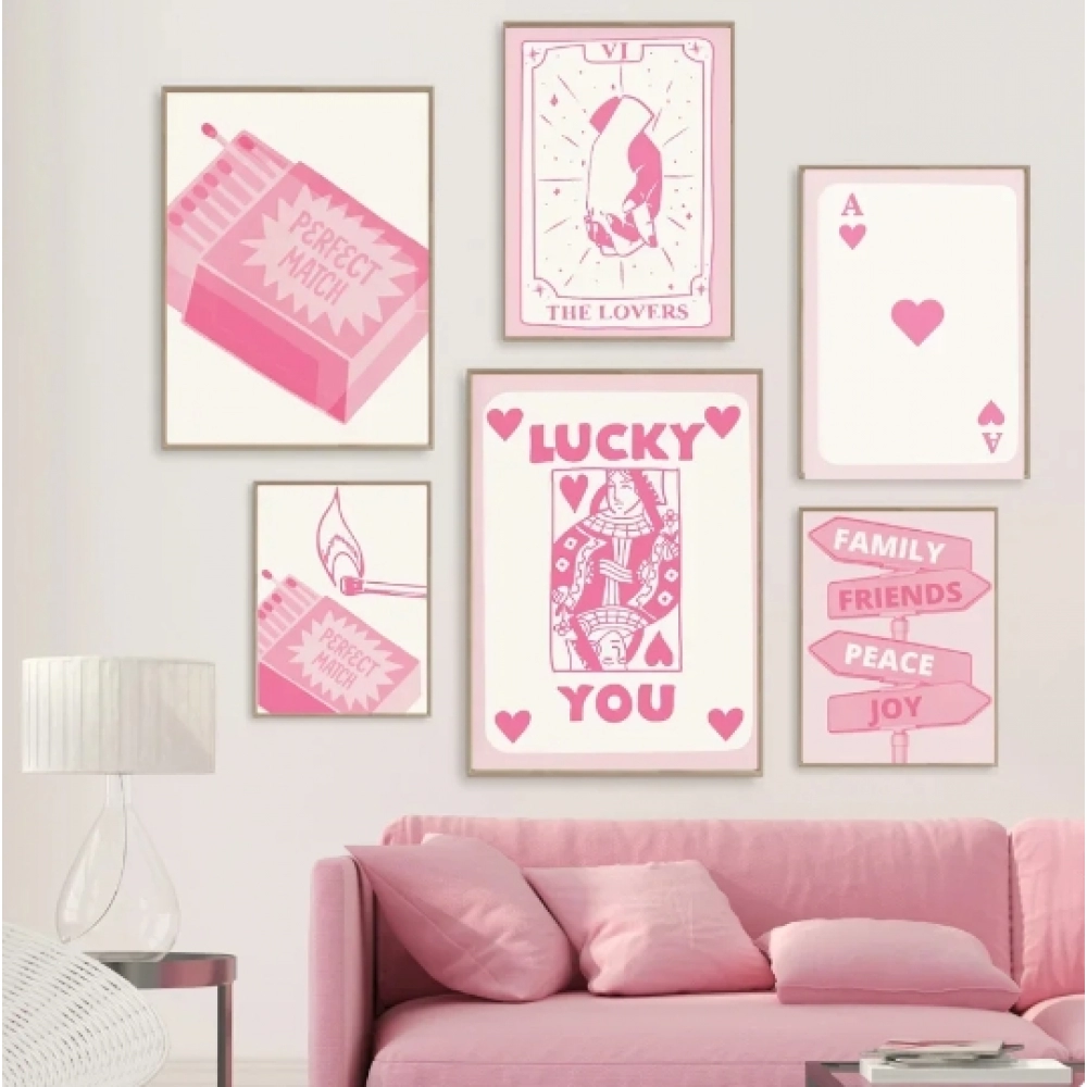 Modern Minimalist Wall Art Pink Cream Ace Card Lucky Y2k HD Canvas Poster Print Home Bedroom Living Room Decoration Gifts