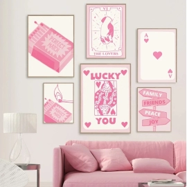 Modern Minimalist Wall Art Pink Cream Ace Card Lucky Y2k HD Canvas Poster Print Home Bedroom Living Room Decoration Gifts