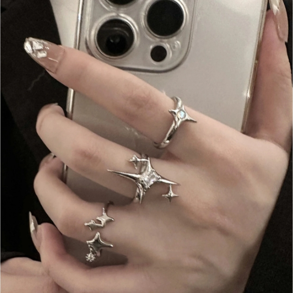 Cute Y2k Star Open Ring for Women Creative Vintage Silver Color Adjustable Rings Couple jewelry gift